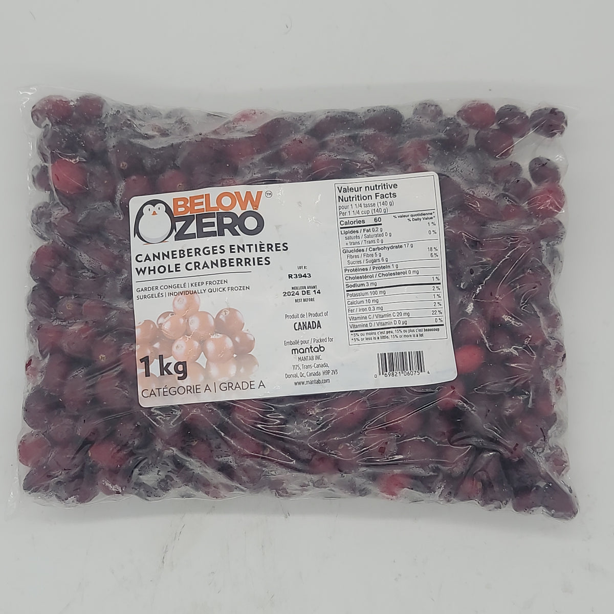 Below Zero Whole Cranberries 1kg