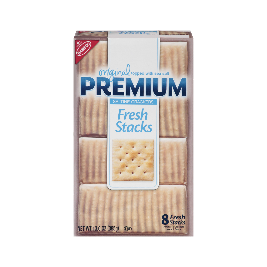 Premium Saltine Crackers Original Topped with Sea Salt Fresh Stacks 385g