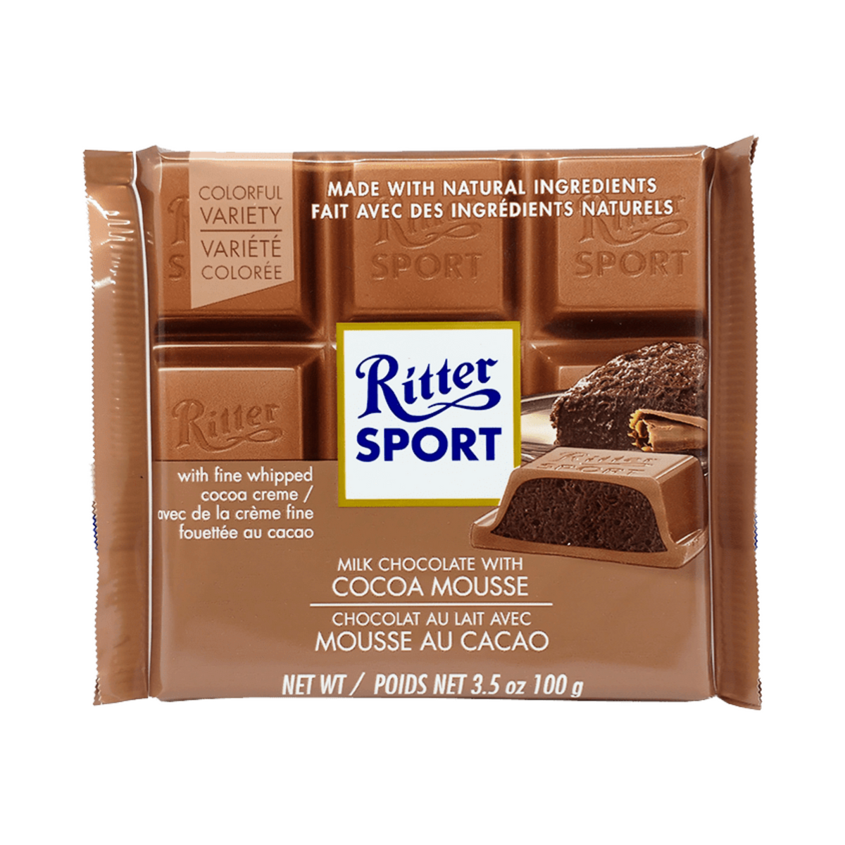 Ritter Sport Milk Chocolate with Cocoa Mousse Filling 100g